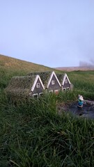 Mały domek krasnali pośród zielonej trawy © Asnyko