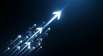 Arrows pointing upwards in a dark background indicating growth and forward movement concept design