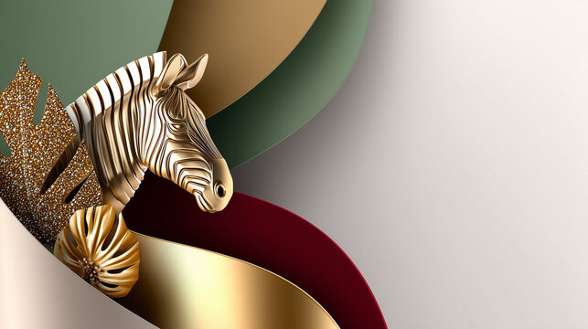 Golden zebra head on abstract luxury background with copy space for banner or presentation
