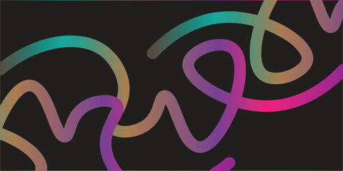 Abstract Color Line Shapes. 3D Gradient Waves Pattern on a Black Background. Vector Swirl Rainbow Ribbons. Fluid Graphics Element Design