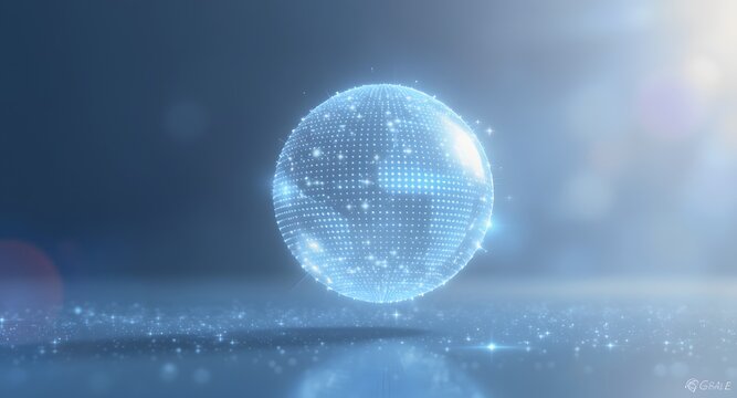 A Glowing Holographic Sphere with Shimmering Data Particles