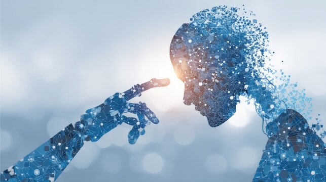 Human and AI collaborating at digital interface - Powered by Adobe