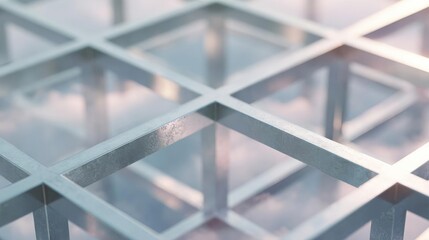 Obraz premium Close-up of a geometric pattern made up of multiple interlocking metal bars. the bars are arranged in a diamond shape, creating a lattice-like design.
