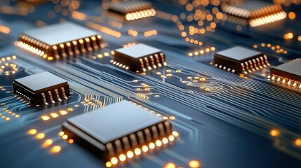 Abstract representation of a circular blue digital background with circuit patterns and flowing data lines, emphasizing AI technology's impact