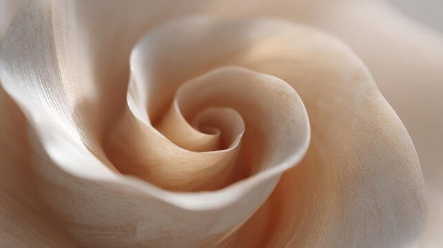 Close-up of a rose flower. the petals of the rose are a light beige color and have a smooth texture. the center of the flower is a darker shade of beige, creating a spiral pattern.