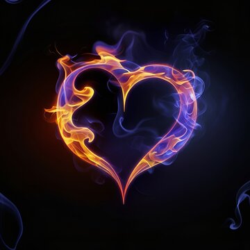 burning heart in the dark, flamy symbol