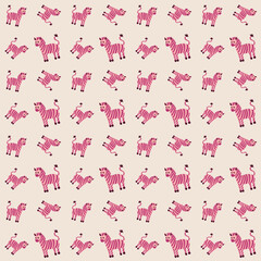 Cute seamless pattern with pink cartoon zebras. Playful and funny animal design in pastel colors. Perfect for children's products, prints, decor, or background.