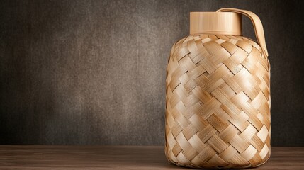 Obraz premium Woven basket-shaped lantern with a handle emits soft light, creating a warm and inviting atmosphere perfect for Chinese New Year festivities