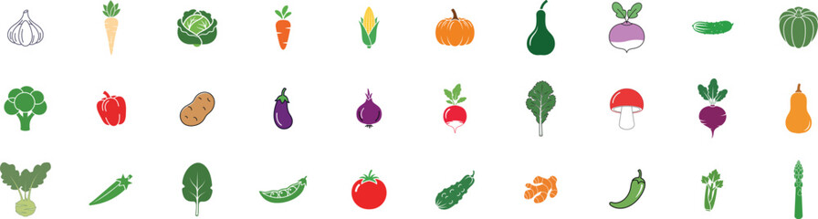 Collection of colorful hand drawn vegetables and fruits