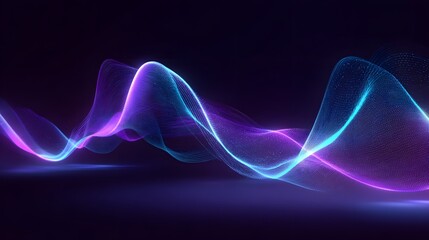 Illuminated particle streams flow in a dynamic, wavy pattern against a dark background