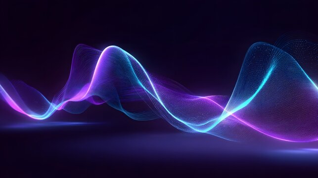 Illuminated particle streams flow in a dynamic, wavy pattern against a dark background