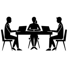 Obraz premium Three people working on laptops at a table silhouette