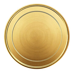 A clean and precise top-down view (flat lay) of a circular object, resembling a gold metallic lid, jar cap, or medal.