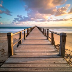 Obraz premium Wooden pier stretches towards the horizon under a colorful sky