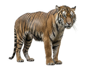 Obraz premium Majestic Bengal Tiger Standing Proudly Isolated on White Background