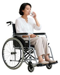 Woman in Wheelchair Drinking Water