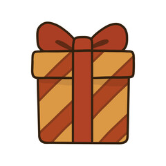 Striped christmas gift box with red ribbon cartoon illustration