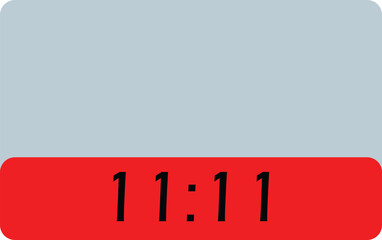 Minimalist time display with red block showing "11:11" over light background.