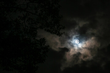 Moonlight Through Clouds at Night Sky