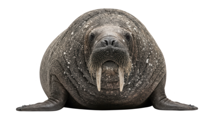 Frontal Portrait of a Walrus, Isolated on White Background