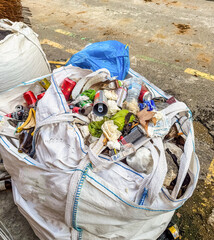 Bag Filled with Mixed Construction Waste Recycling and Environmental Concept