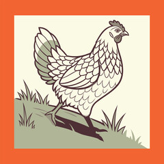 Cute hen cartoon in nest with egg