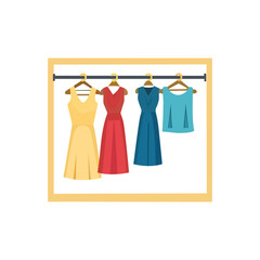 Clothes rack with dresses for fashion design
