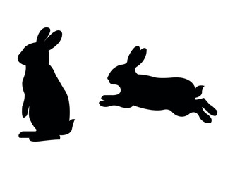 Set of Easter bunny silhouettes isolated on a white background. Various rabbit poses a perfect for decorations. rabbit or bunny silhouette set. rabbit isolated farm animal realistic silhouette vector.