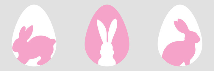 Easter egg hunt. Easter rabbit set. Bunny outline vector illustration. Bunny rabbit cut out on easter egg isolated.