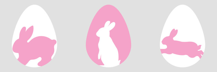 Easter egg hunt. Easter rabbit set. Bunny outline vector illustration. Bunny rabbit cut out on easter egg isolated.