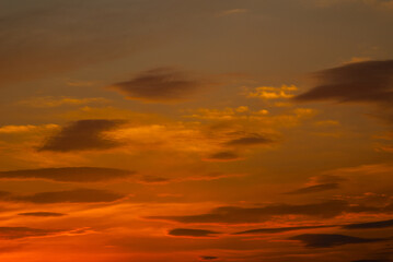 Orange sky and clouds at sunset.
