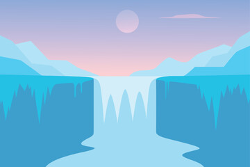 Waterfall Landscape Nature Vector Illustration Scenery Background Scene Graphic Design Outdoors Travel Water Sky