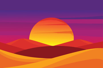 Dunes Vector Background Illustration with Abstract Sunset Landscape