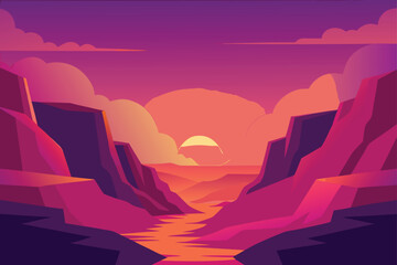 Sunset Landscape Illustration Mountain Range Minimalist Vector Design Dusk Scenery Background Gradient Colors Nature Outdoors Colorful Hill Peaks Graphic