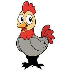 Cute hen cartoon in nest with egg