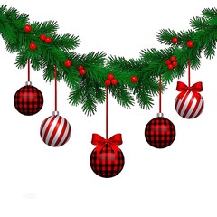 Christmas garland with ornaments isolated on white background