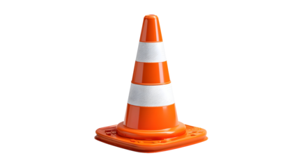 Orange traffic cone with white reflective stripes on black background