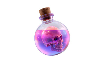 Glowing purple potion bottle with floating skull