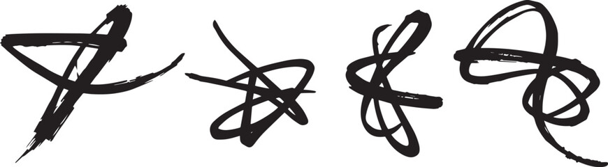 Brush set. Vector black paint brush spots, highlighter lines or felt-tip pen marker. Ink smudge abstract shape stains and smear set with texture