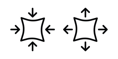 Stretching vector icon set in black outline.  Stretch Fabric Outline Collection Set. stretch material, material, hand, elasticity, stretch, flexibility icon.