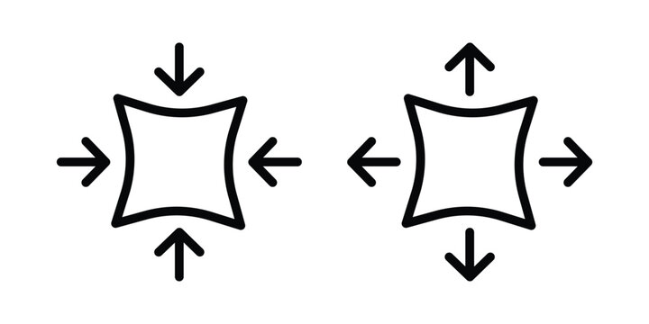 Stretching vector icon set in black outline.  Stretch Fabric Outline Collection Set. stretch material, material, hand, elasticity, stretch, flexibility icon.