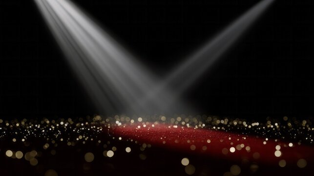Glistening red carpet under spotlights, cinematic gala night whispers, Hollywood dreamscape, aura of enchantment, perfect for Award Show celebrations - Powered by Adobe