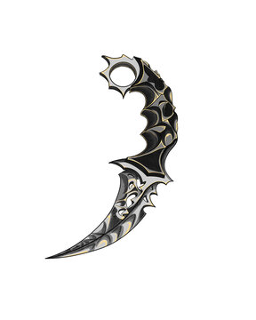 Futuristik cuved kerambit ,knife with dark mentallic pattern ,fantasy weapon illustration 
