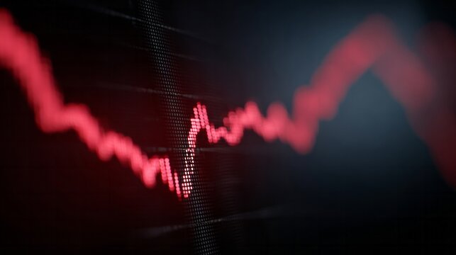 A jagged red stock line graph pulses like a tempestuous heartbeat, symbolizing Black Monday and Algorithmic Trading Day
