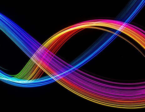 Abstract colorful light trails flowing in a dark background - Powered by Adobe