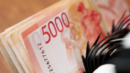 Russian Banknotes in Money Counting Machine