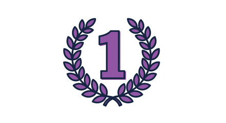 Purple laurel wreath encircling a number one a striking silhouette