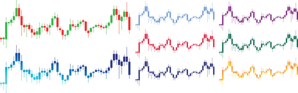 Multi color stock candlestick chart set vector