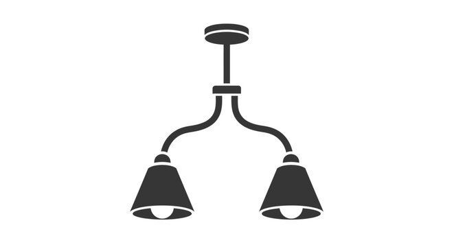 Simple black and white illustration of a two headed chandelier silhouette