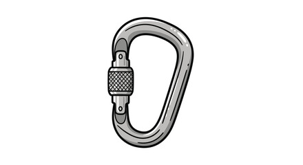 Illustration of a Silver Screw Lock Carabiner Clip for Climbing and Safety Gear